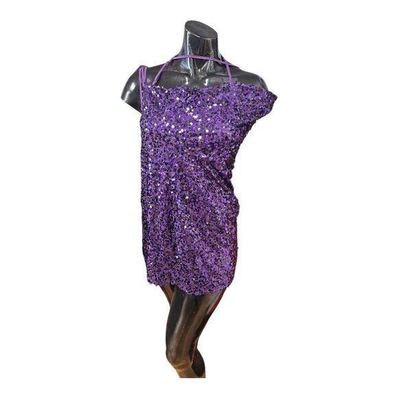 WILD FABLE PURPLE SEQUINS SLEEVELESS MINI SKIRT SIZE LARGE. - Picture 2 of 10